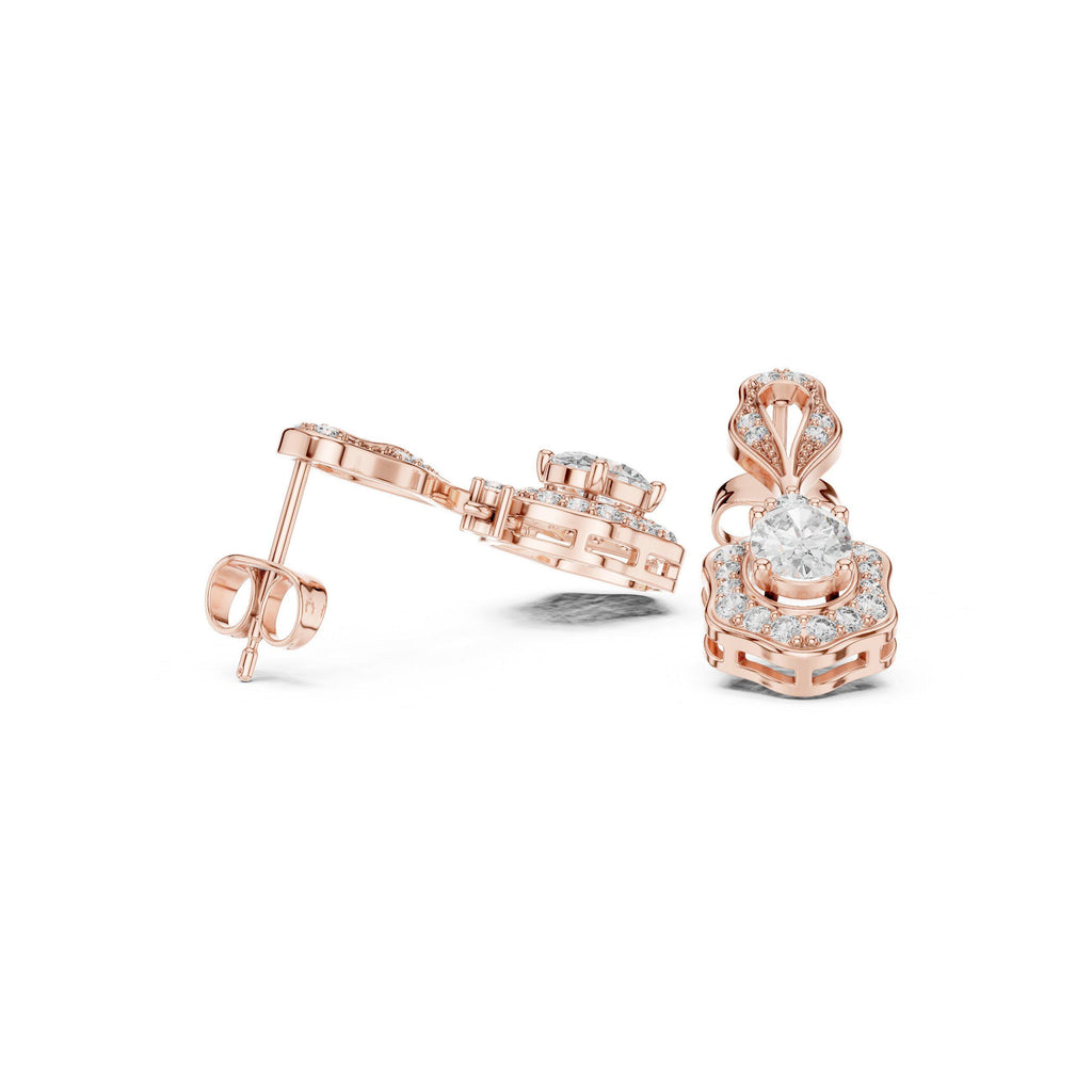Oval Moissanite Vintage Halo Drop Earrings – 925 Sterling Silver, 18K Gold Vermeil