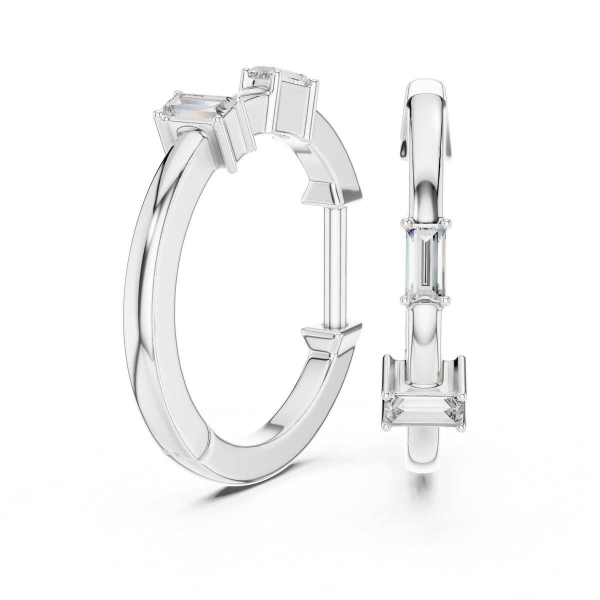 Baguette Moissanite Station Hoop Earrings – 925 Sterling Silver, 18K Gold Vermeil