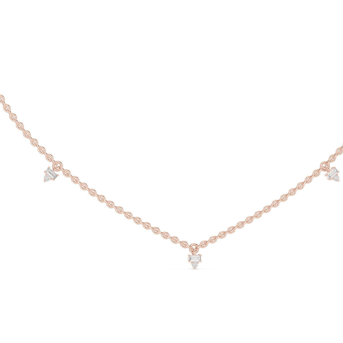 Baguette & Round Moissanite Cluster Charm Necklace – 925 Sterling Silver, 18K Gold Vermeil