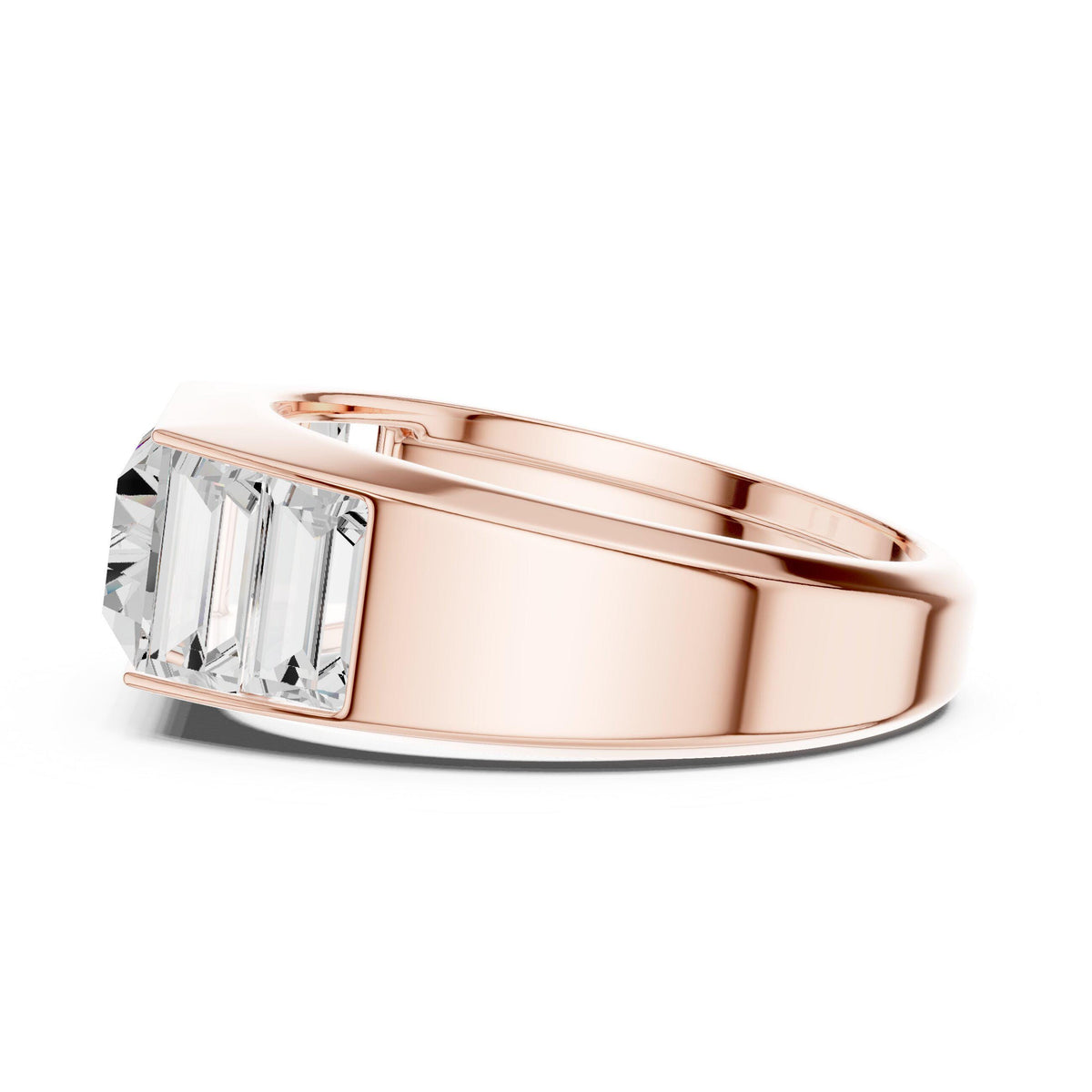 Men's Three-Stone Emerald-Cut Moissanite Ring – 925 Sterling Silver, 18K Gold Vermeil