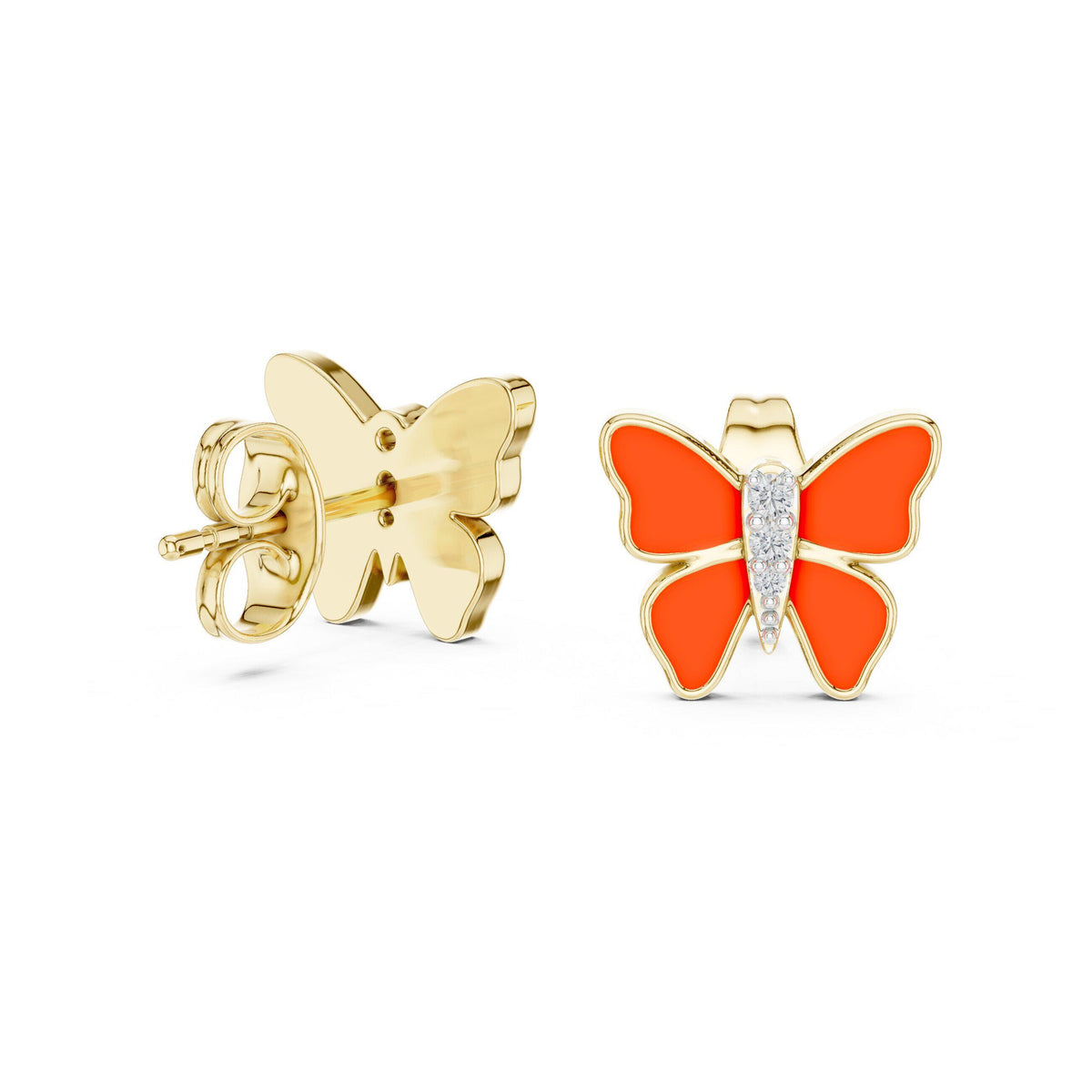 Moissanite & Enamel Butterfly Earrings – 925 Sterling Silver, 18K Gold Vermeil