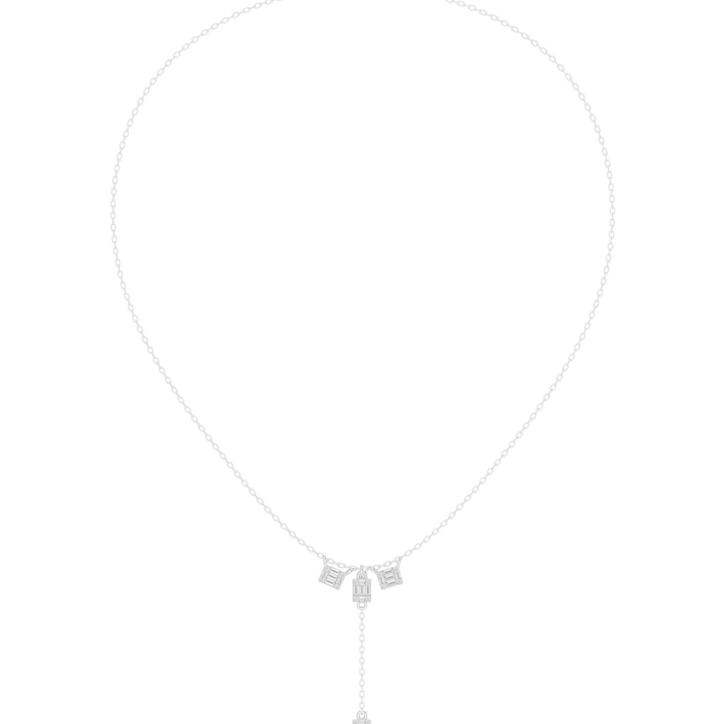 Baguette Moissanite Lariat Necklace – 925 Sterling Silver, 18K Gold Vermeil