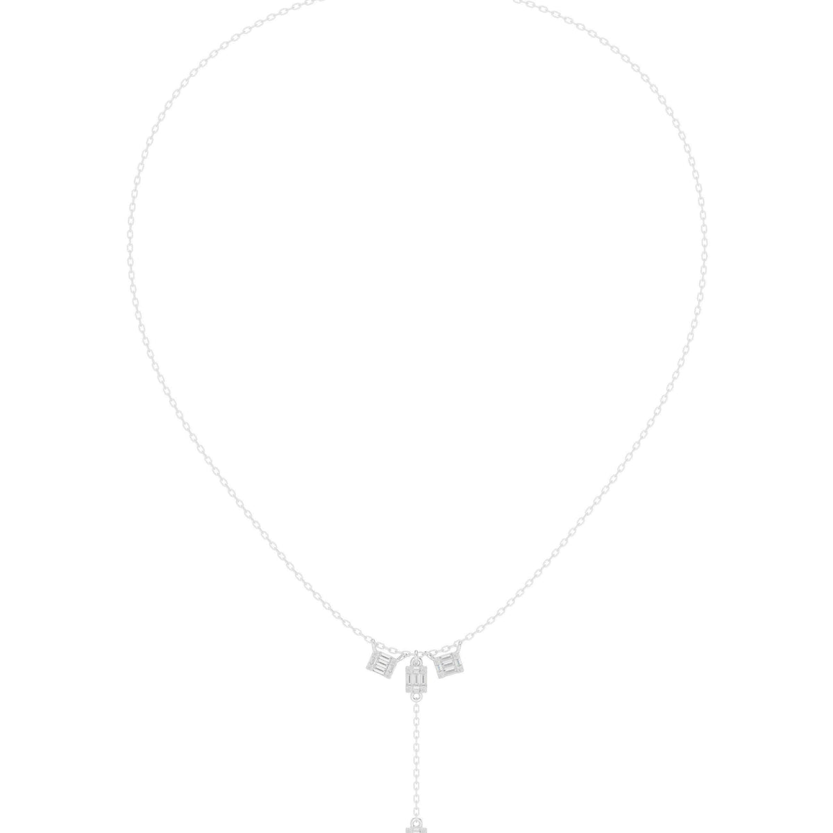 Baguette Moissanite Lariat Necklace – 925 Sterling Silver, 18K Gold Vermeil