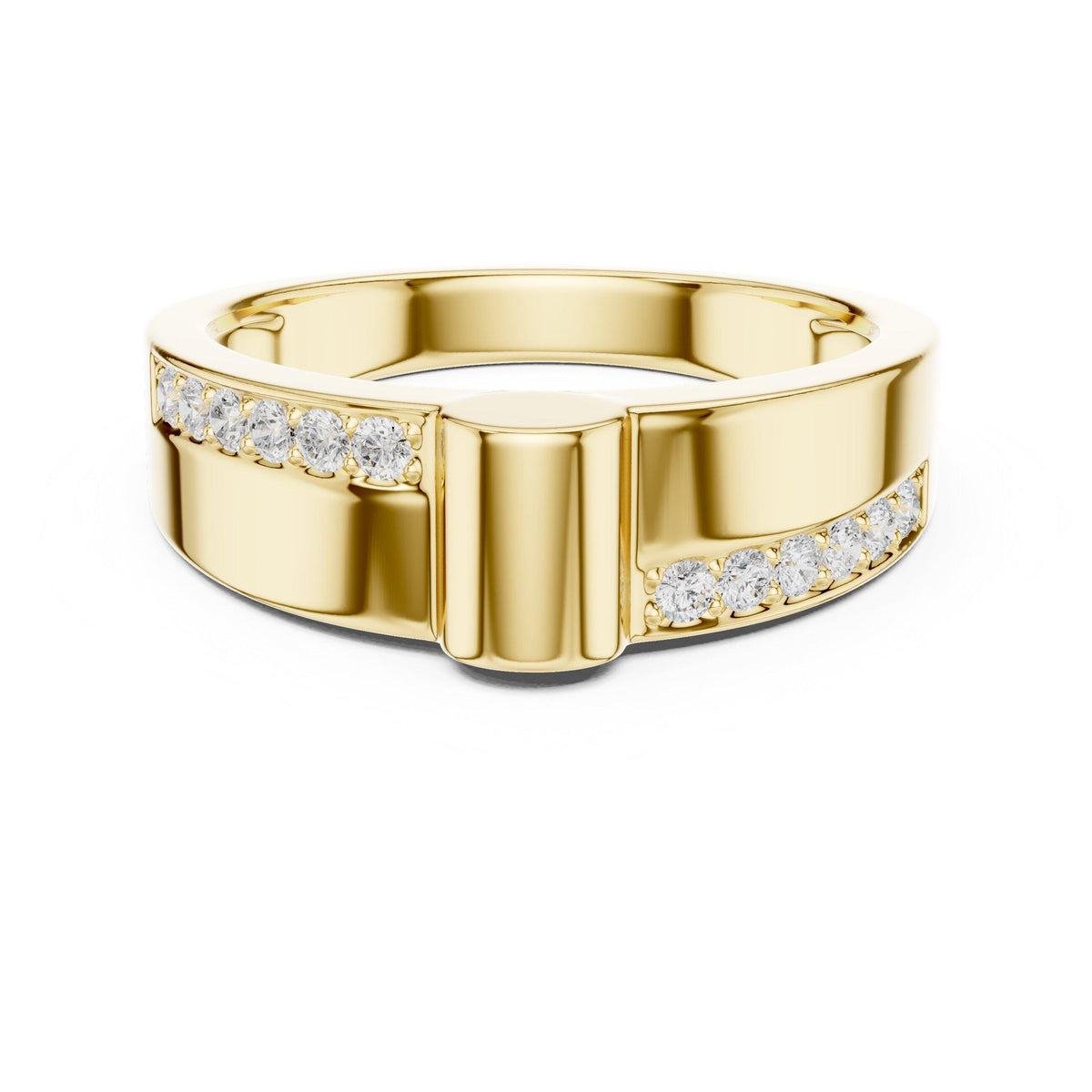 Men's Notched Band with Pavé Moissanite Sides – 925 Sterling Silver, 18K Gold Vermeil