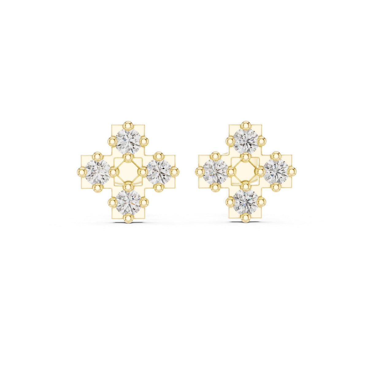 Moissanite Cross Cluster Stud Earrings – 925 Sterling Silver, 18K Gold Vermeil