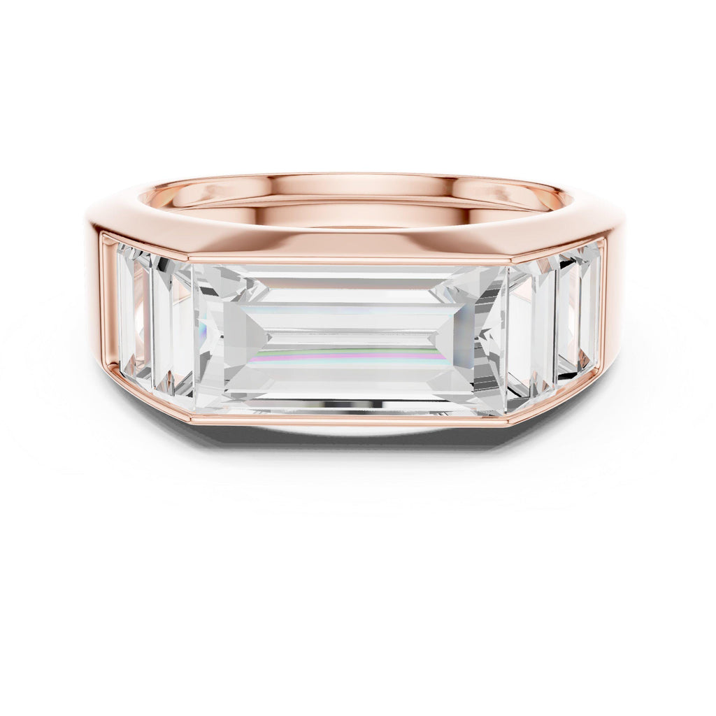 Men's Three-Stone Emerald-Cut Moissanite Ring – 925 Sterling Silver, 18K Gold Vermeil