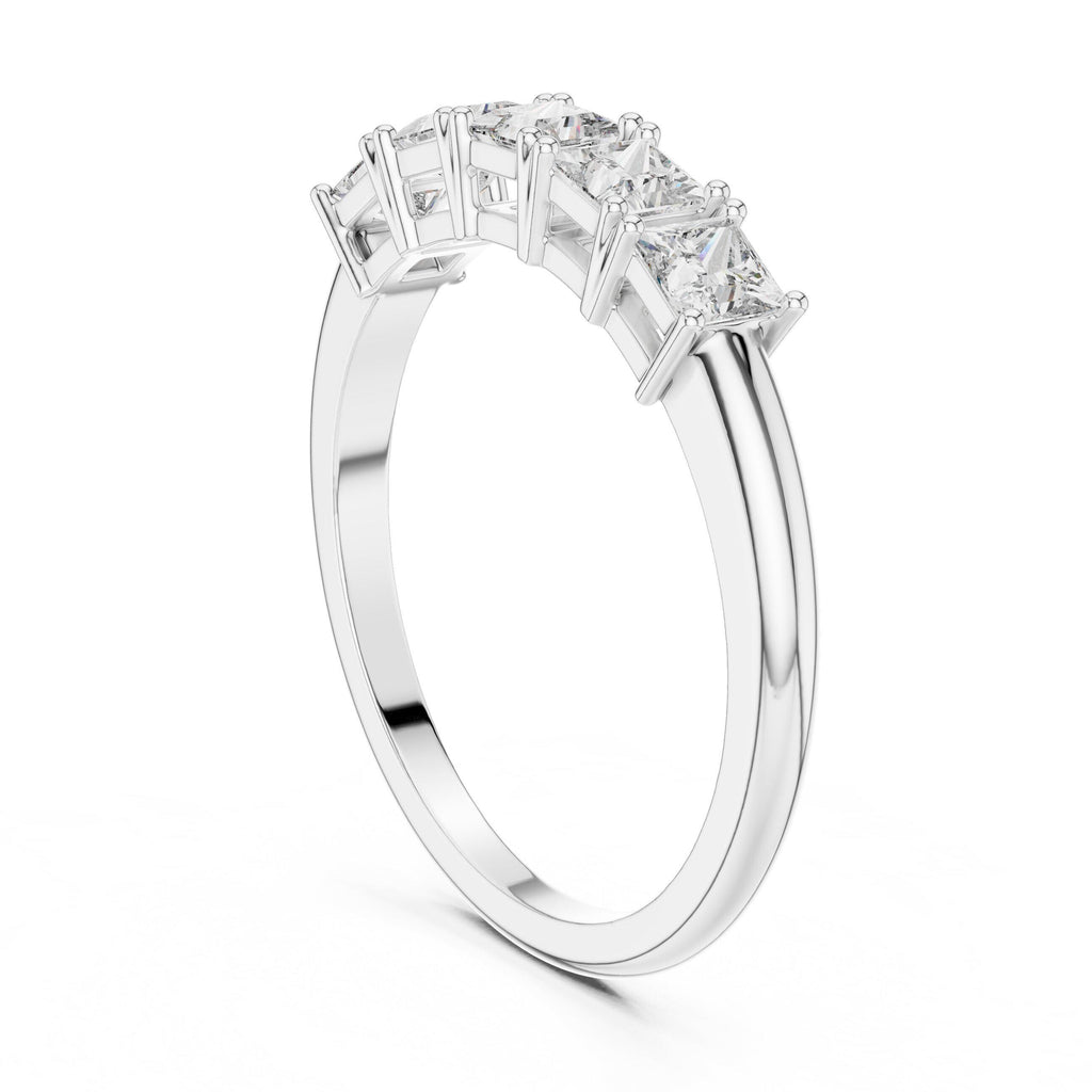 Princess-Cut Moissanite Five-Stone Band – 925 Sterling Silver, 18K Gold Vermeil