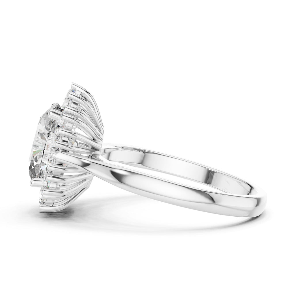 Oval Moissanite Floral Cluster Halo Ring, 7x9mm – 925 Sterling Silver, 18K Gold Vermeil
