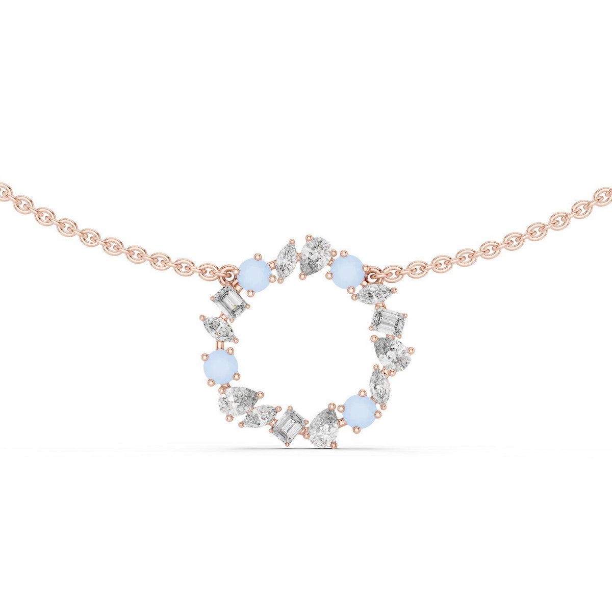 Mixed-Cut Moissanite Open-Circle Necklace – 925 Sterling Silver, 18K Gold Vermeil