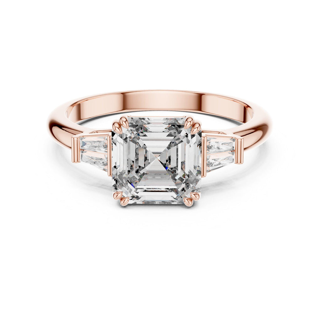 Square-Cut Moissanite Three-Stone Ring with Baguette Sides – 925 Sterling Silver, 18K Gold Vermeil