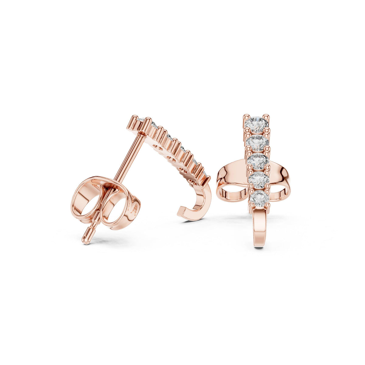Moissanite Five-Stone Bar Stud Earrings – 925 Sterling Silver, 18K Gold Vermeil