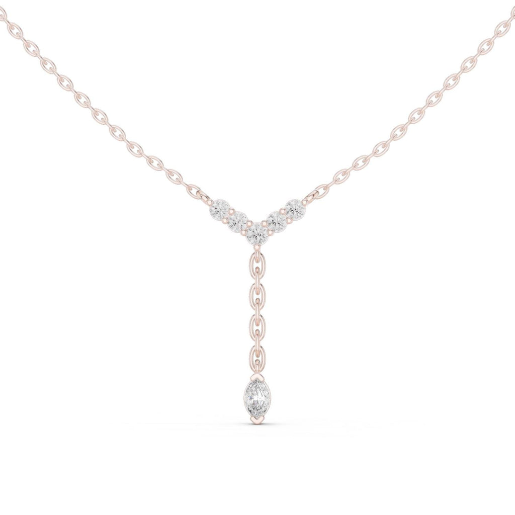Round Moissanite V-Bar Y Necklace – 925 Sterling Silver, 18K Gold Vermeil