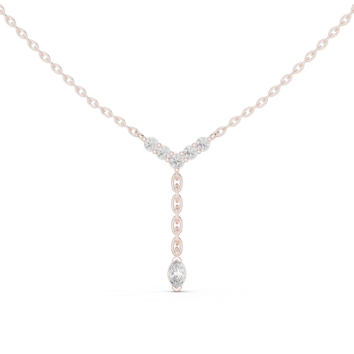 Round Moissanite V-Bar Y Necklace – 925 Sterling Silver, 18K Gold Vermeil