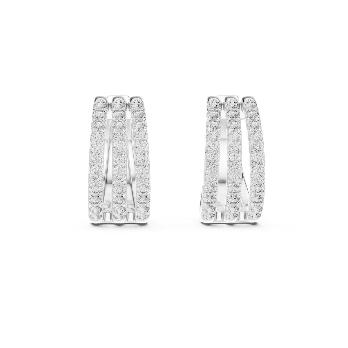 Moissanite Pavé Triple-Row Huggie Hoop Earrings – 925 Sterling Silver, 18K Gold Vermeil