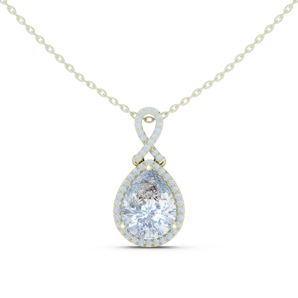 Pear Moissanite Halo Pendant with Crossover Bail – 925 Sterling Silver, 18K Gold Vermeil