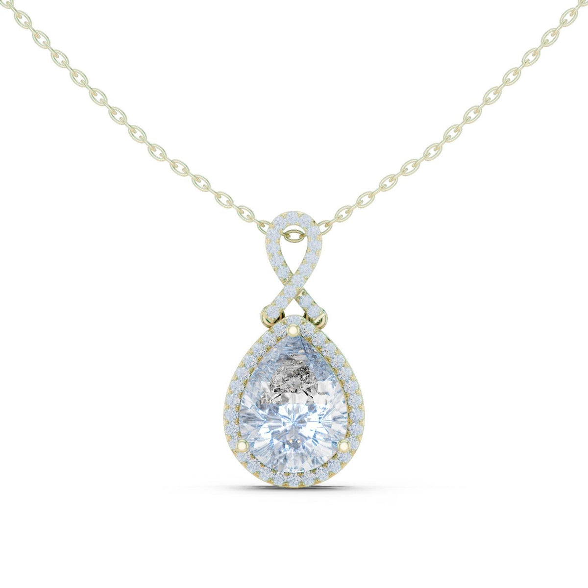 Pear Moissanite Halo Pendant with Crossover Bail – 925 Sterling Silver, 18K Gold Vermeil