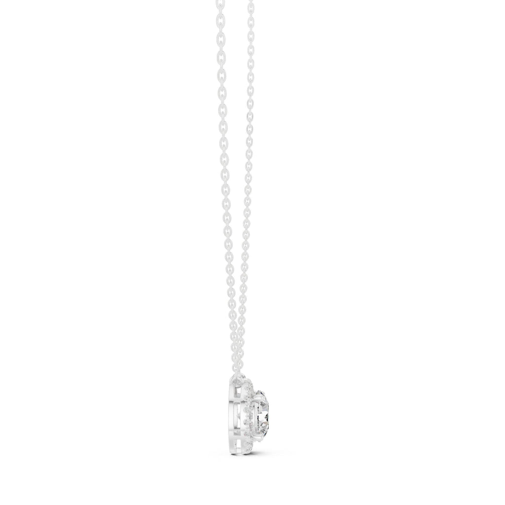 Round Moissanite Halo Necklace – 925 Sterling Silver, 18K Gold Vermeil