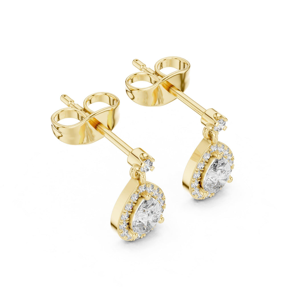 Pear Moissanite Halo Drop Earrings – 925 Sterling Silver, 18K Gold Vermeil