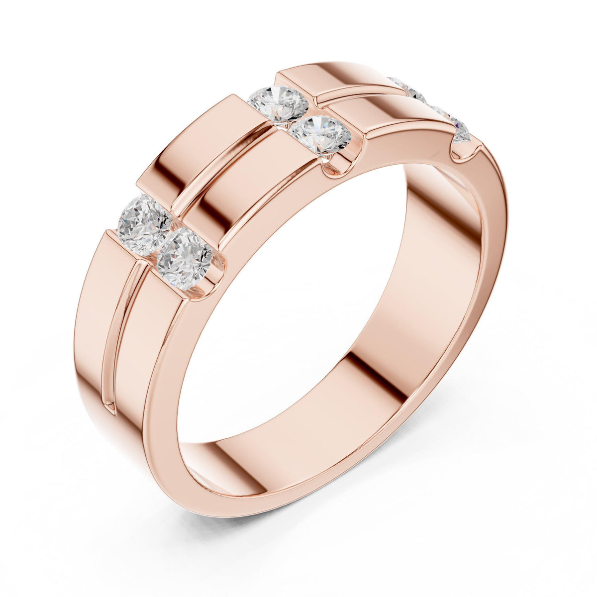 Men's Wide Band with Twin Pavé Bars – 925 Sterling Silver, 18K Gold Vermeil