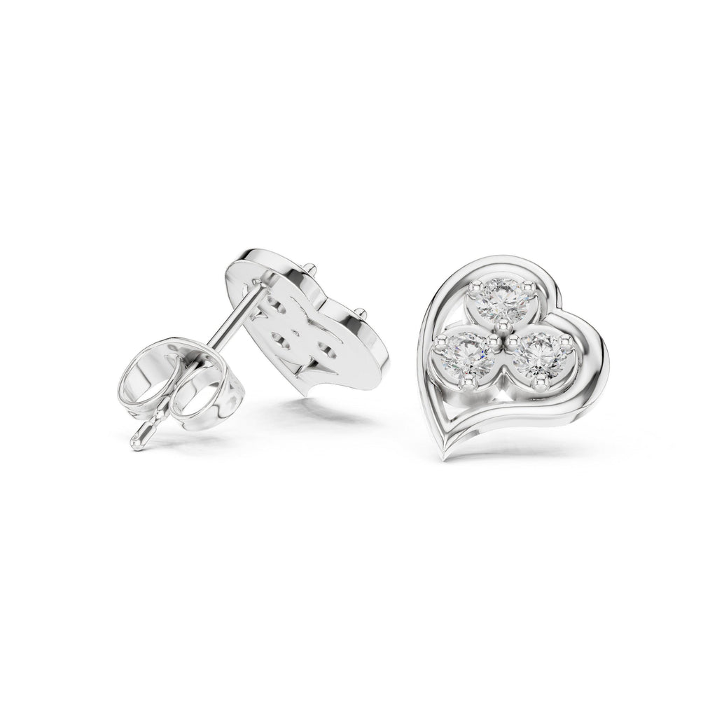 Moissanite Heart Trio Stud Earrings – 925 Sterling Silver, 18K Gold Vermeil