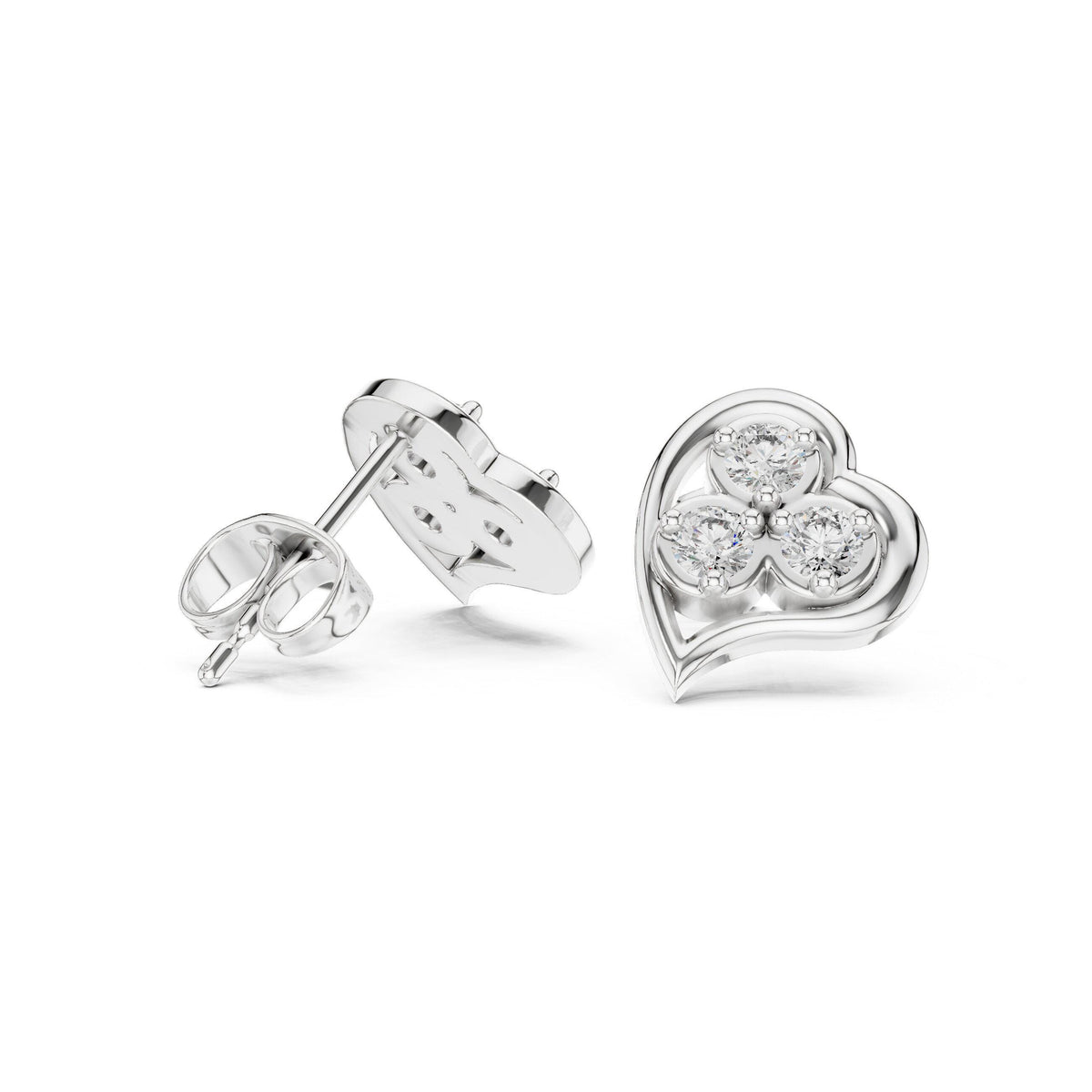 Moissanite Heart Trio Stud Earrings – 925 Sterling Silver, 18K Gold Vermeil