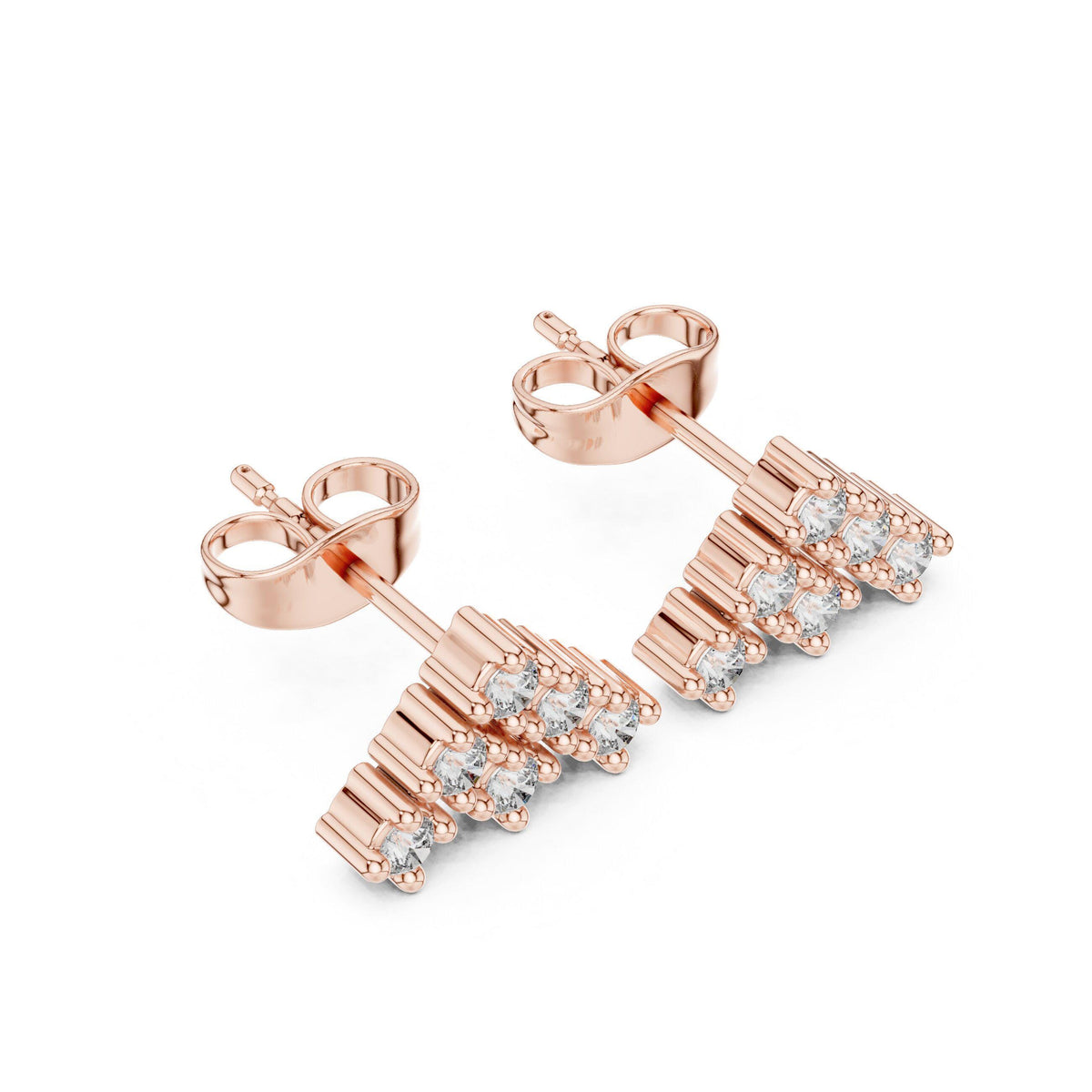 Moissanite Chevron Cluster Stud Earrings – 925 Sterling Silver, 18K Gold Vermeil