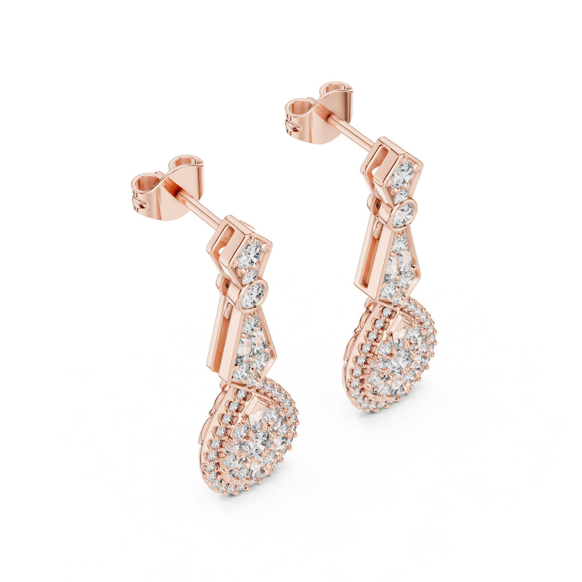 Pear Moissanite Halo Infinity Drop Earrings – 925 Sterling Silver, 18K Gold Vermeil