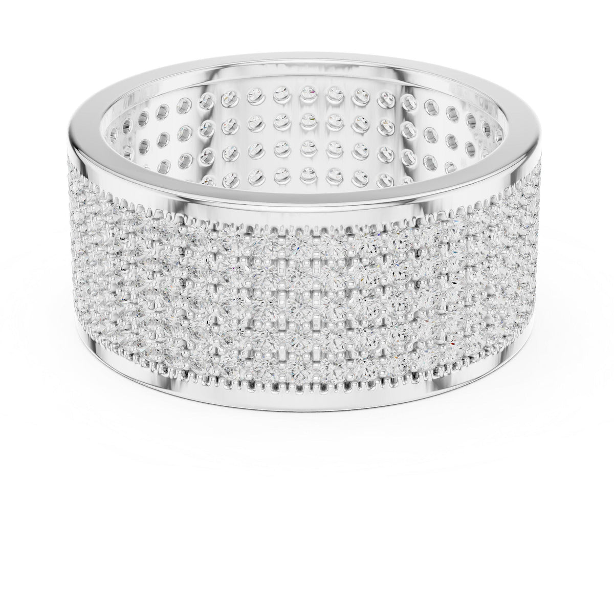 Men's Wide Multi-Row Pavé Moissanite Band – 925 Sterling Silver, 18K Gold Vermeil