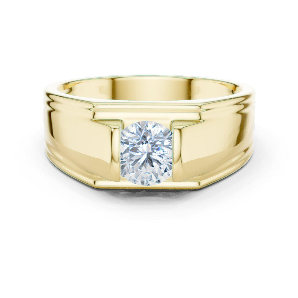 Men's Round Moissanite Ring with T-Bar Setting – 925 Sterling Silver, 18K Gold Vermeil