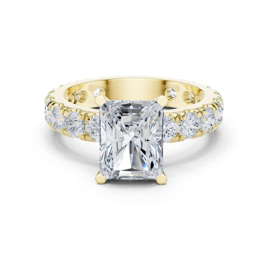 Radiant-Cut Moissanite Ring with Pavé Band – 925 Sterling Silver, 18K Gold Vermeil