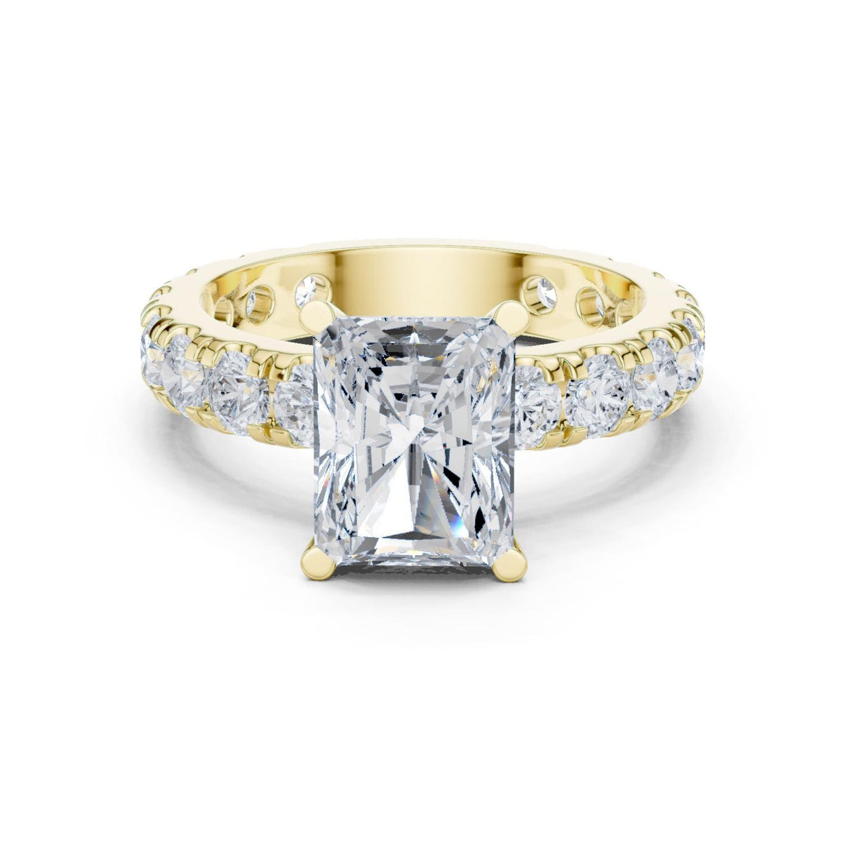 Radiant-Cut Moissanite Ring with Pavé Band – 925 Sterling Silver, 18K Gold Vermeil