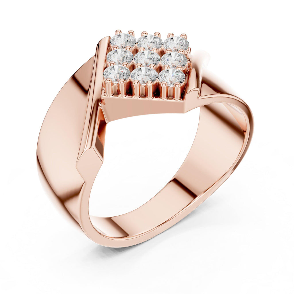 Men's Twisted Bypass Ring with Square Pavé Cluster – 925 Sterling Silver, 18K Gold Vermeil