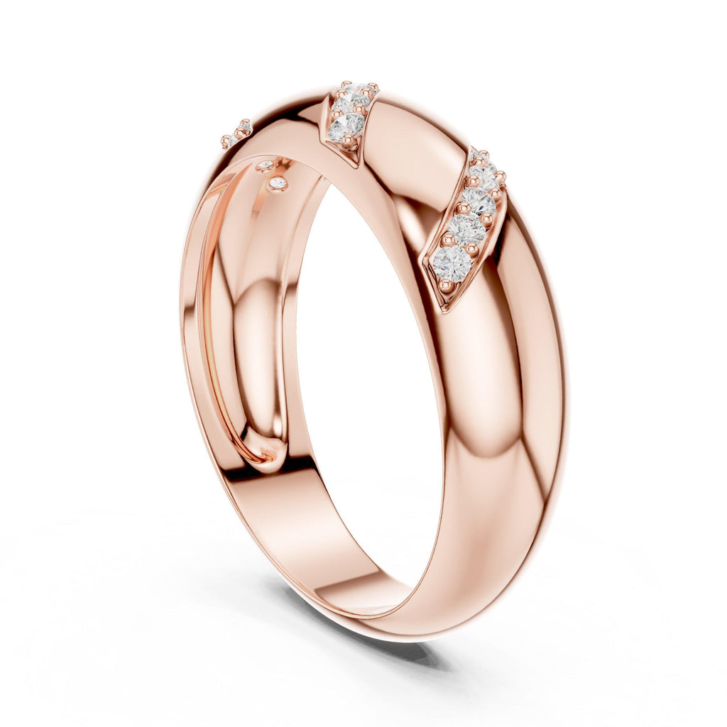 Men's Domed Band with Diagonal Pavé Moissanite Accents – 925 Sterling Silver, 18K Gold Vermeil