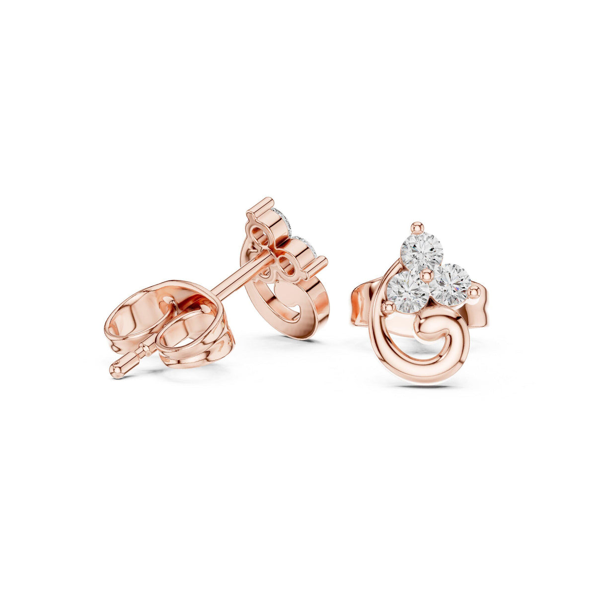 Moissanite Trio Swirl Stud Earrings – 925 Sterling Silver, 18K Gold Vermeil