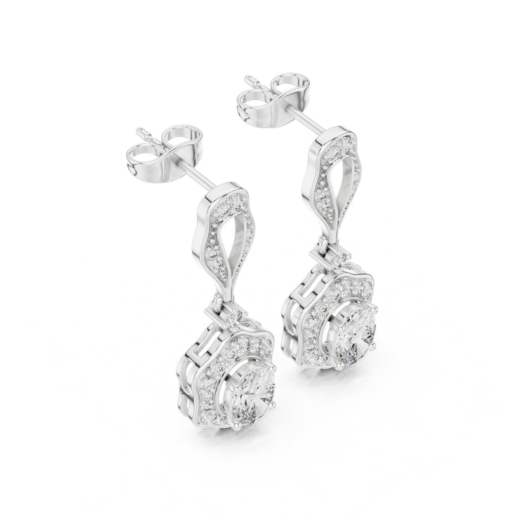 Oval Moissanite Vintage Halo Drop Earrings – 925 Sterling Silver, 18K Gold Vermeil