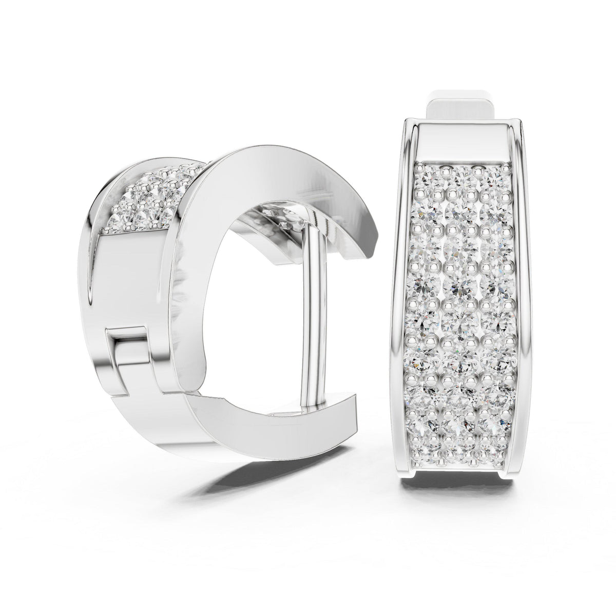 Moissanite Pavé Three-Row Huggie Hoop Earrings – 925 Sterling Silver, 18K Gold Vermeil