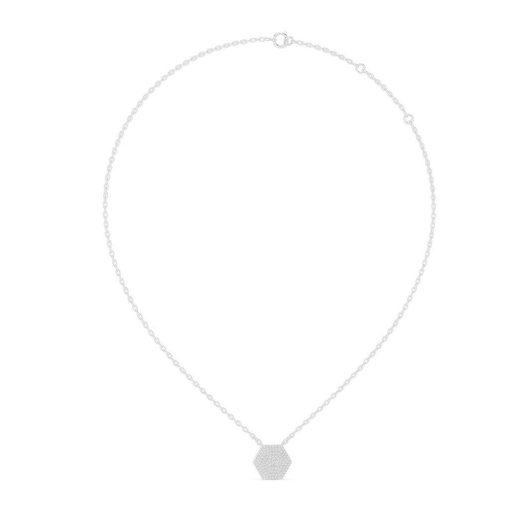 Moissanite Hexagon Pavé Pendant Necklace – 925 Sterling Silver, 18K Gold Vermeil