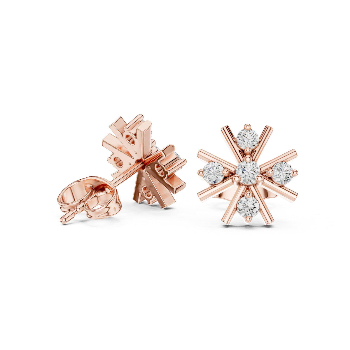 Moissanite Snowflake Stud Earrings – 925 Sterling Silver, 18K Gold Vermeil