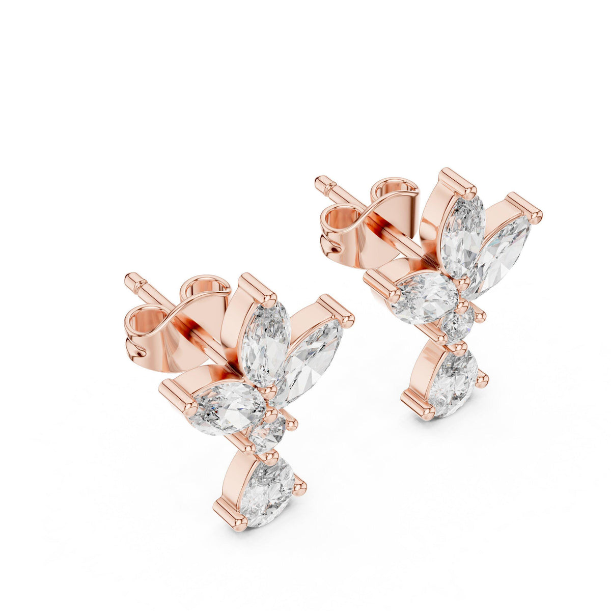 Marquise Moissanite Lotus Drop Earrings – 925 Sterling Silver, 18K Gold Vermeil