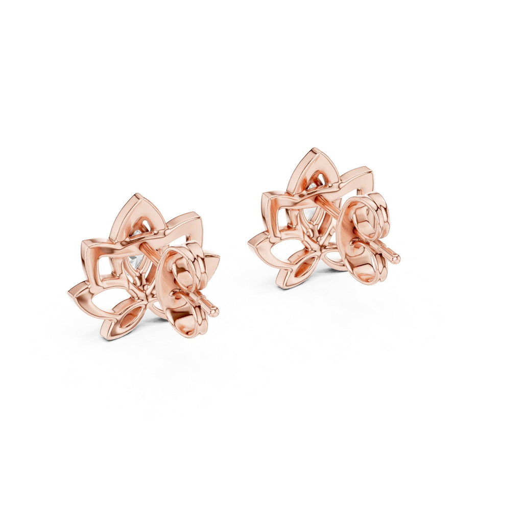 Marquise Moissanite Lotus Outline Stud Earrings – 925 Sterling Silver, 18K Gold Vermeil