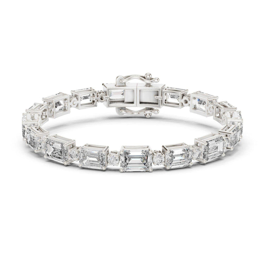 Emerald & Round Moissanite Tennis Bracelet – 925 Sterling Silver, 18K Gold Vermeil