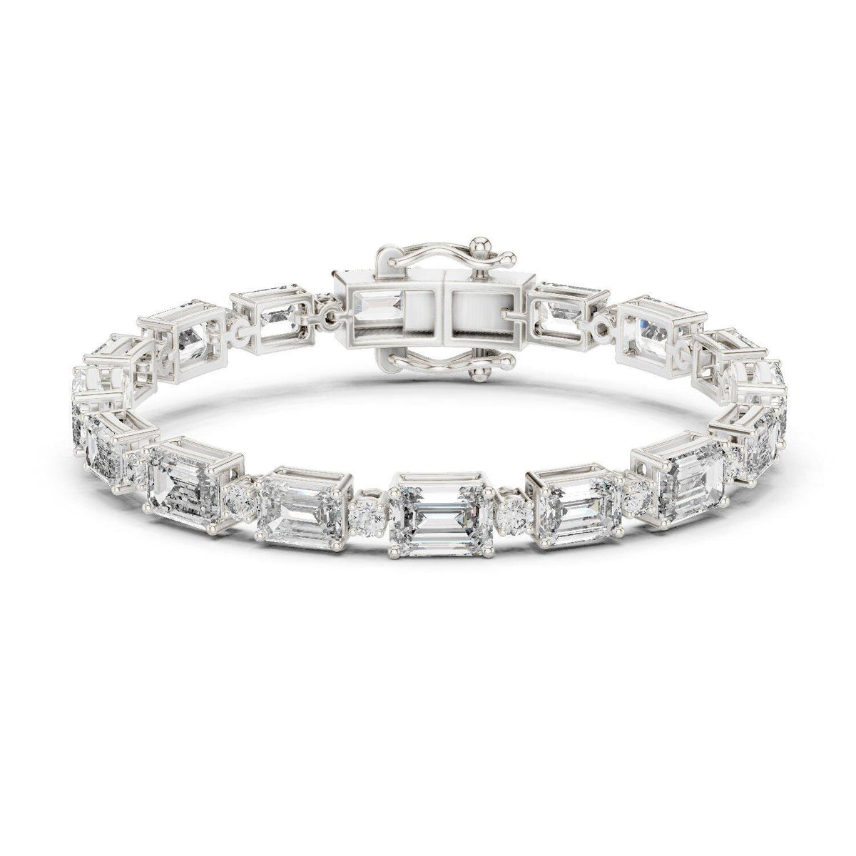 Emerald & Round Moissanite Tennis Bracelet – 925 Sterling Silver, 18K Gold Vermeil