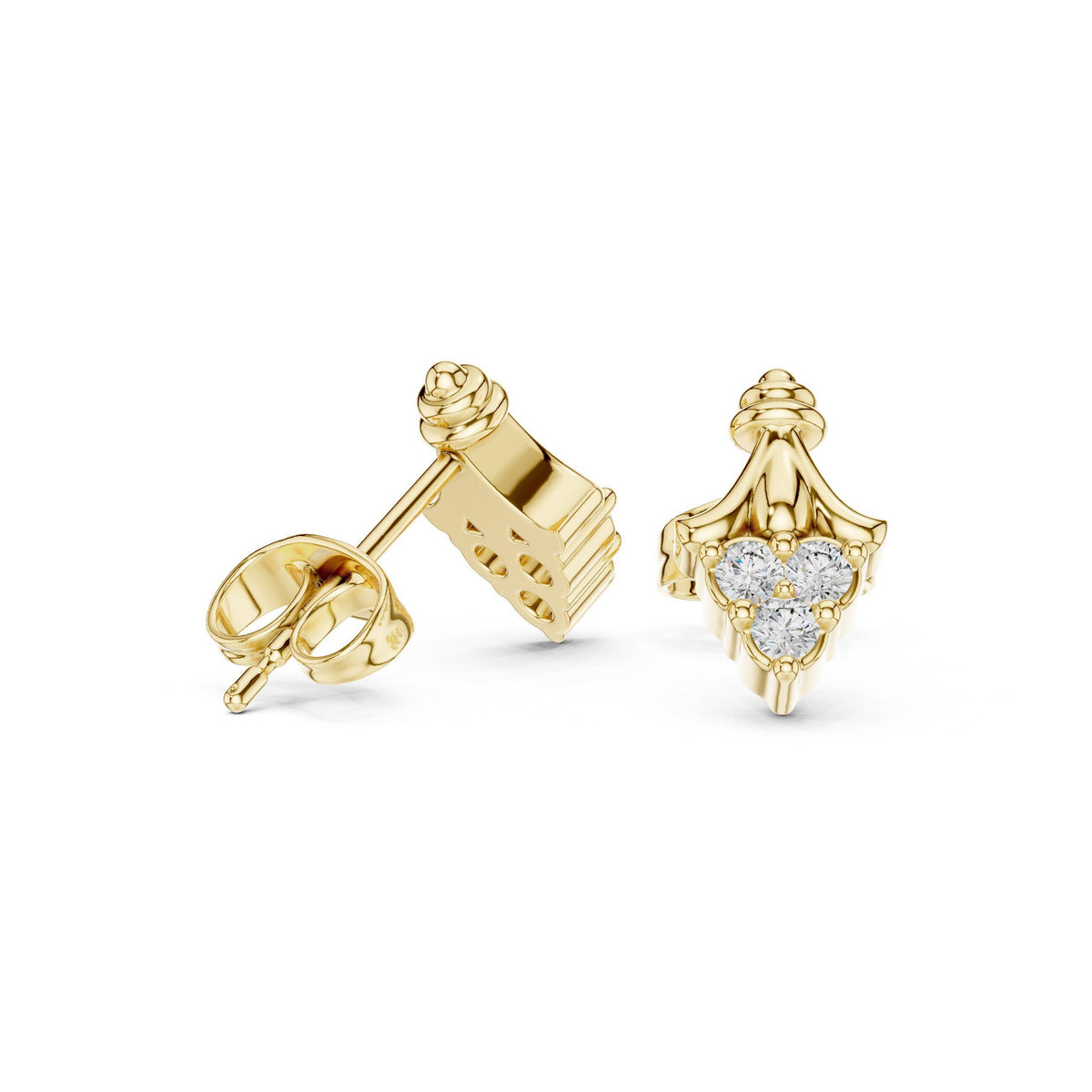 Moissanite Ornate Drop Stud Earrings – 925 Sterling Silver, 18K Gold Vermeil