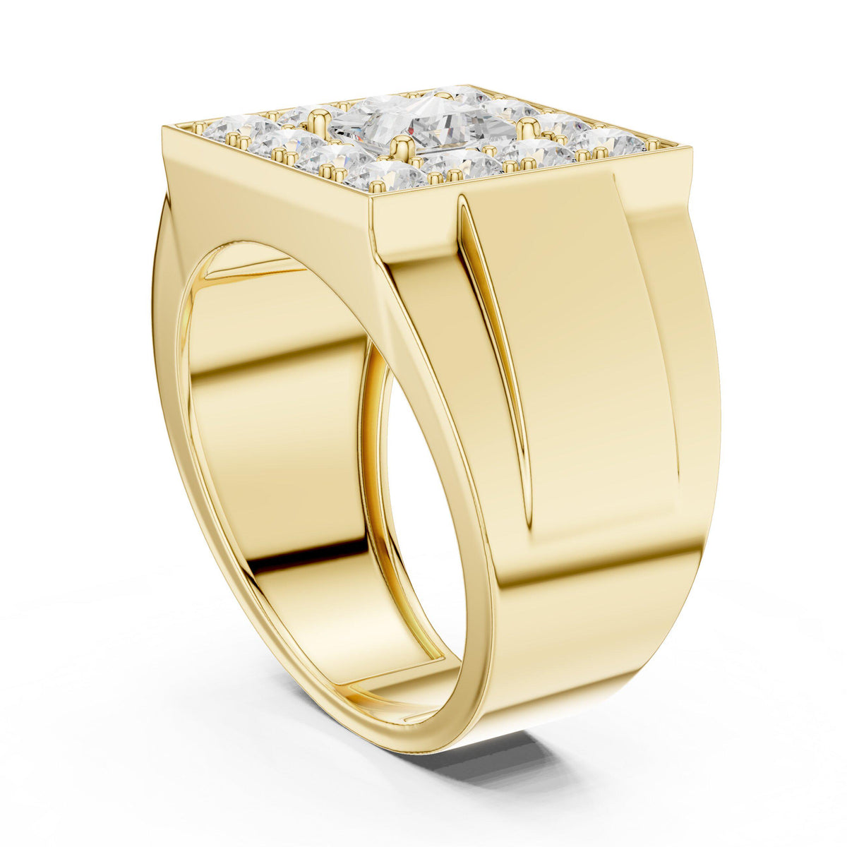 Men's Princess-Cut Moissanite Halo Signet Ring – 925 Sterling Silver, 18K Gold Vermeil