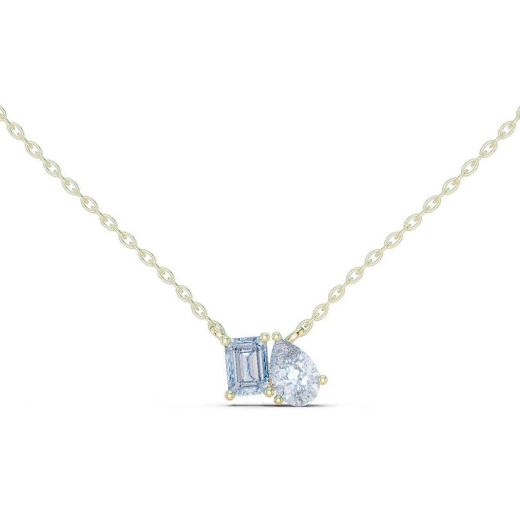 Emerald-Cut & Pear Moissanite Toi et Moi Necklace – 925 Sterling Silver, 18K Gold Vermeil