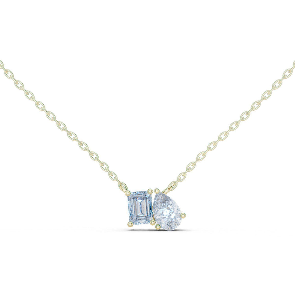 Emerald-Cut & Pear Moissanite Toi et Moi Necklace – 925 Sterling Silver, 18K Gold Vermeil