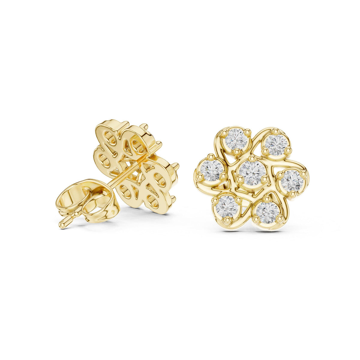 Moissanite Pinwheel Flower Stud Earrings – 925 Sterling Silver, 18K Gold Vermeil