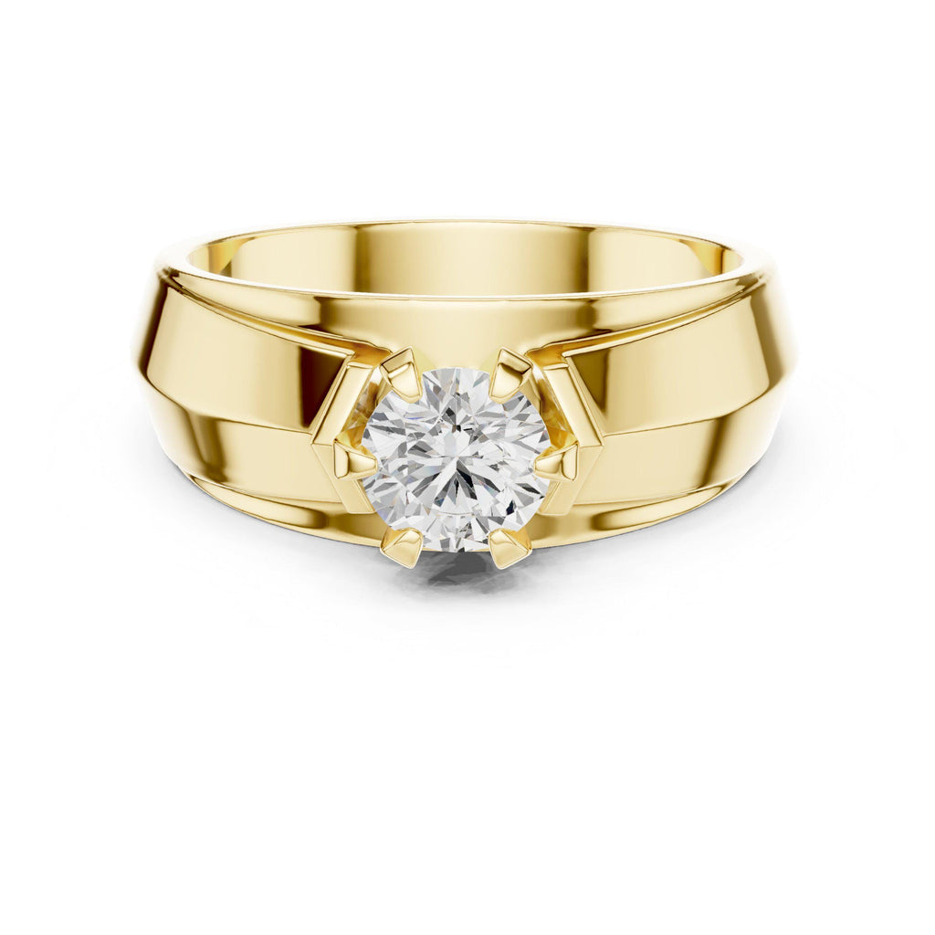 Men's Round Moissanite Ring, Split Angled Band – 925 Sterling Silver, 18K Gold Vermeil