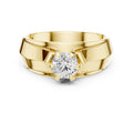 Men's Round Moissanite Ring, Split Angled Band – 925 Sterling Silver, 18K Gold Vermeil