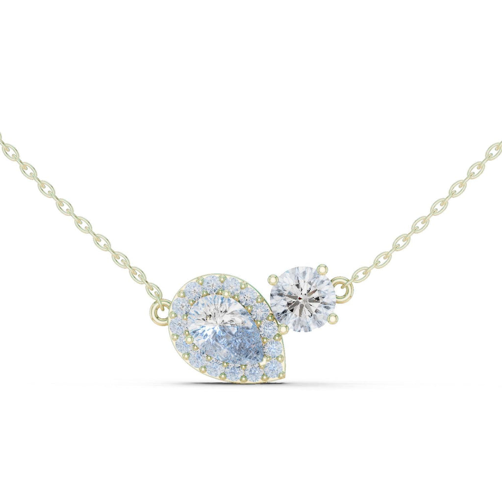 Pear Halo & Round Moissanite Toi et Moi Necklace – 925 Sterling Silver, 18K Gold Vermeil